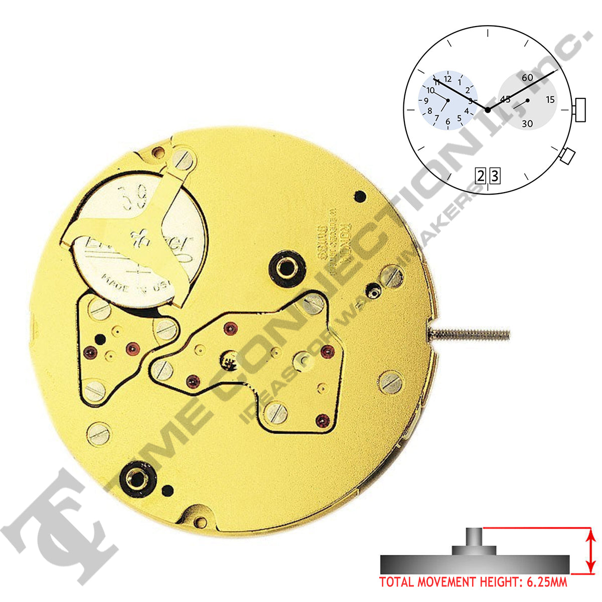 Harley Ronda 4120.B 2 Hands Swiss Made Quartz Movement Ht. 6.25MM