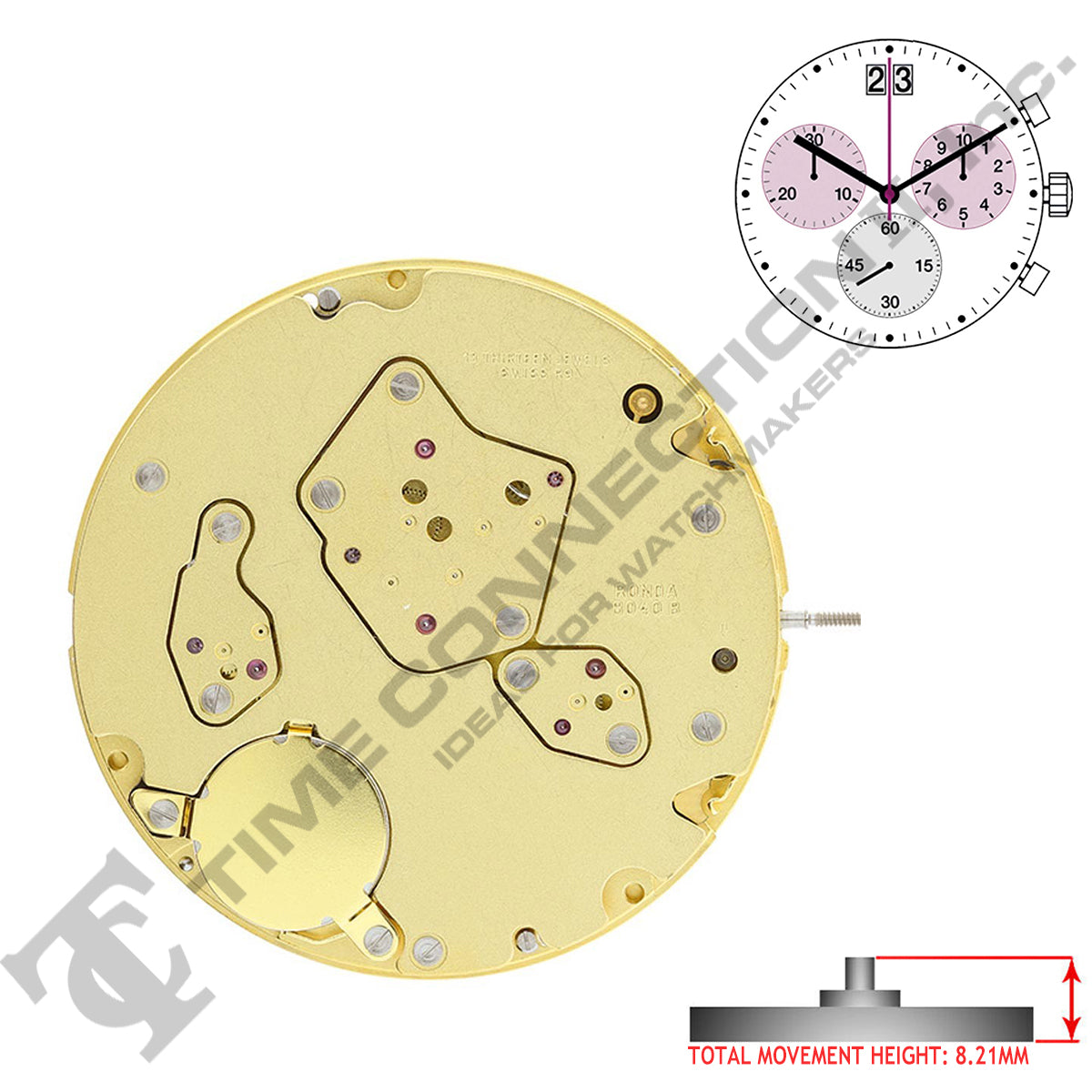 Harley Ronda 8040.B 3 Hands Swiss Made Quartz Movement Ht. 8.21MM ...