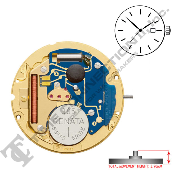 ETA 955.112 3 Hands Swiss Made Movement Ht. 3.95mm (Various Dates)