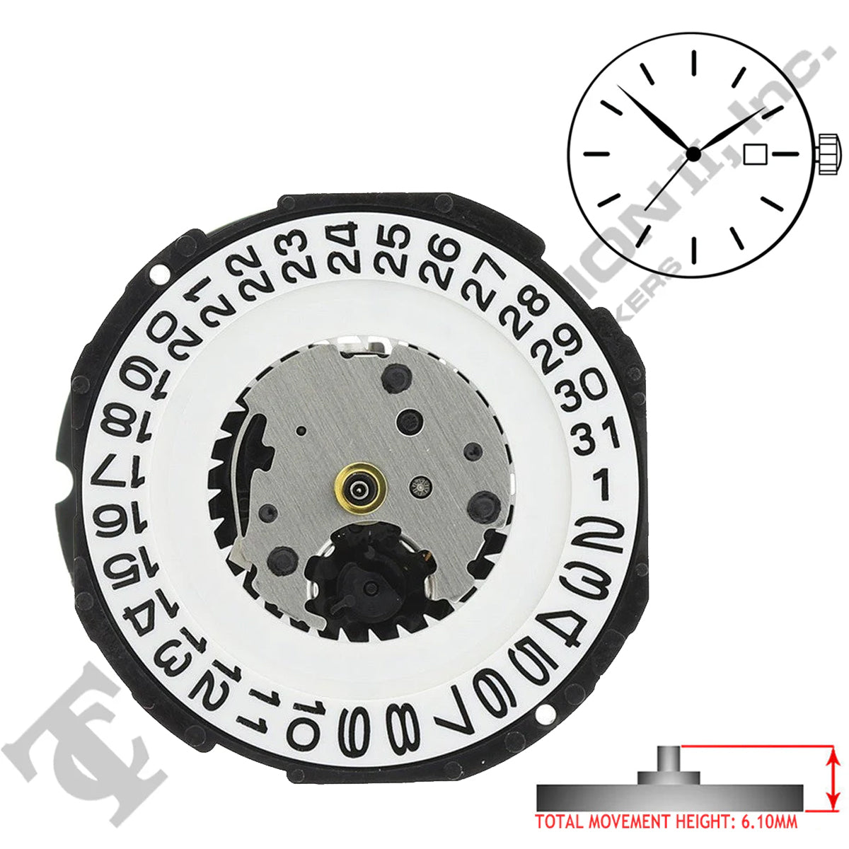 Hattori PC32 3 Hands Japan Quartz Movement HT 6.10MM (Various Date Locations)