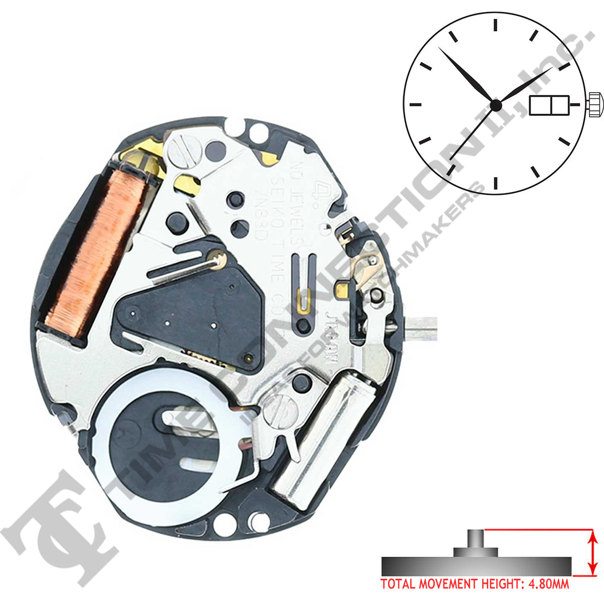 Genuine Seiko 7N83 3 Hands Quartz Movement Ht. 4.80MM