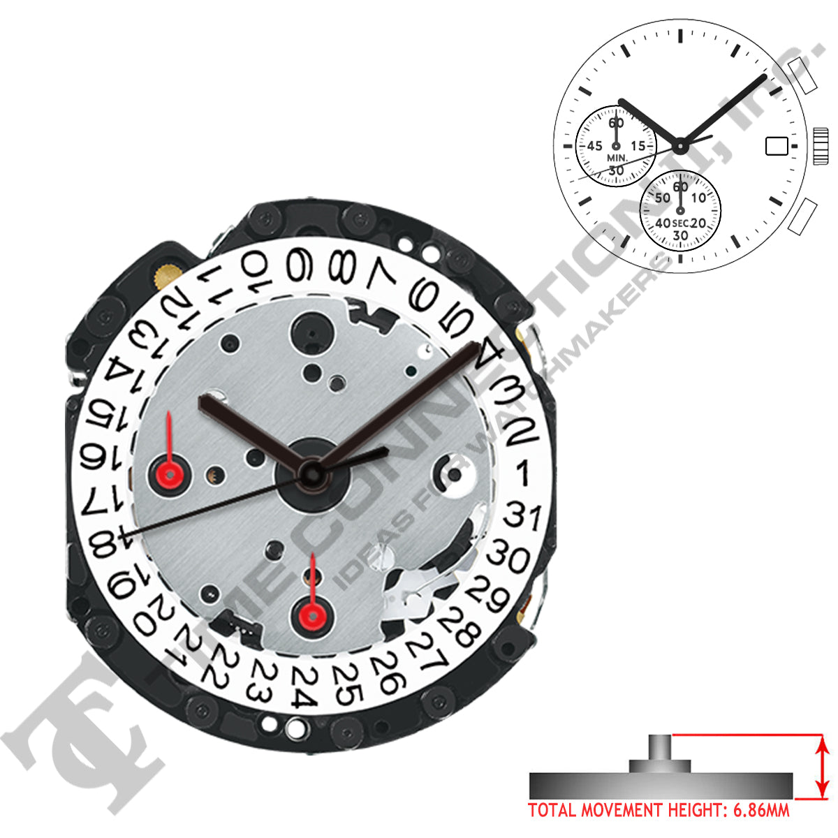 Hattori VD5F 3 Hands Japan Quartz Movement Ht. 6.86MM