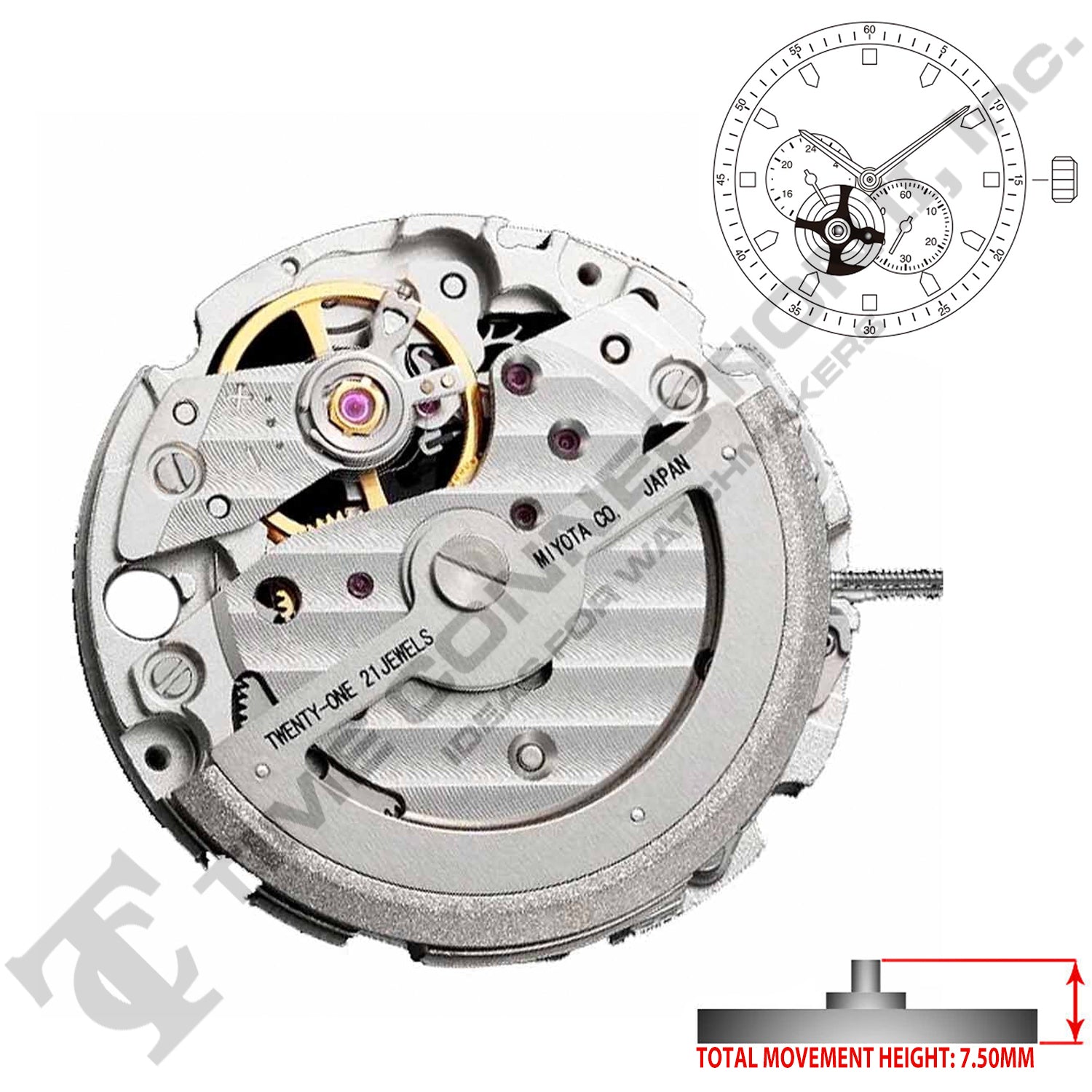 Miyota/Citizen LTD 82S7 Japan Automatic Movement Ht. 7.5MM