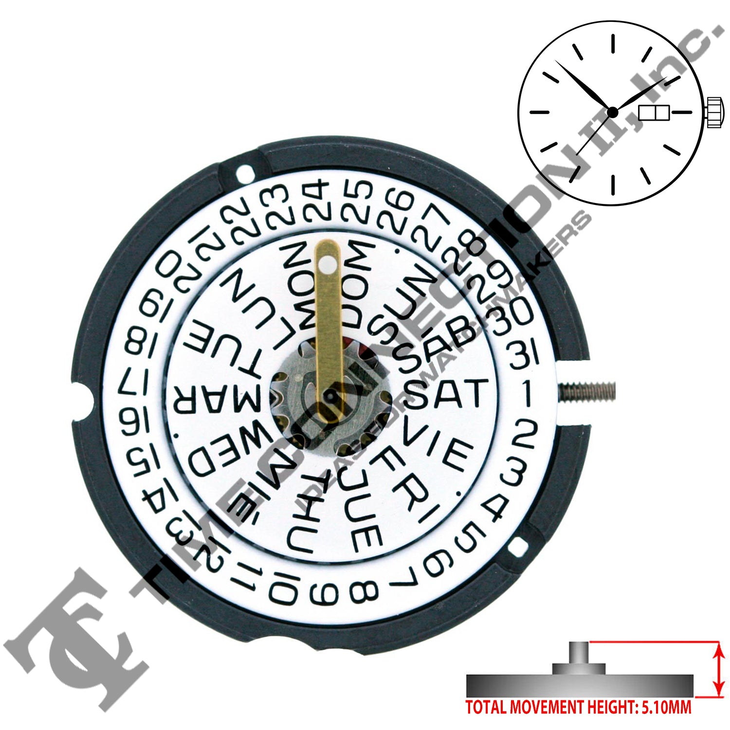 ETA 803.124 3Hands Swiss Parts Quartz Movement Ht. 5.10MM