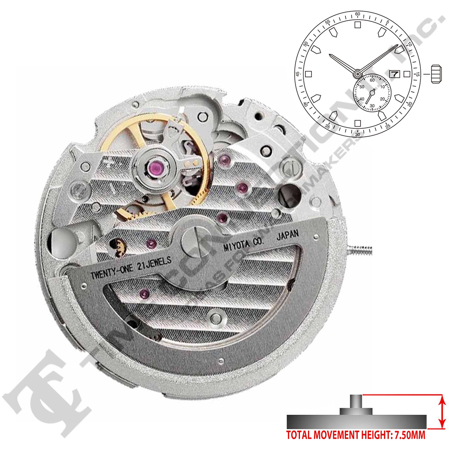 Miyota/Citizen LTD 8218 Japan Automatic Movement Ht. 7.5MM