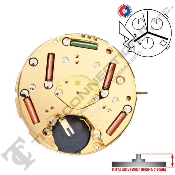 ETA 251.264 4 Hands Swiss Made Quartz Movement Ht. 7.90MM (Various Dates)