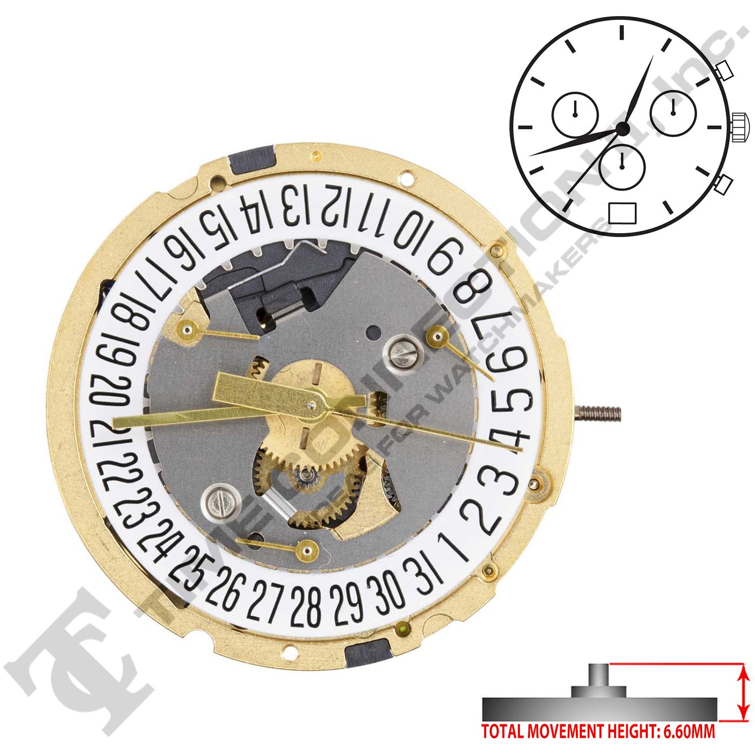ETA 251.474 3 Hands Swiss Made Quartz Movement Ht. 6.60MM (Various Dates)