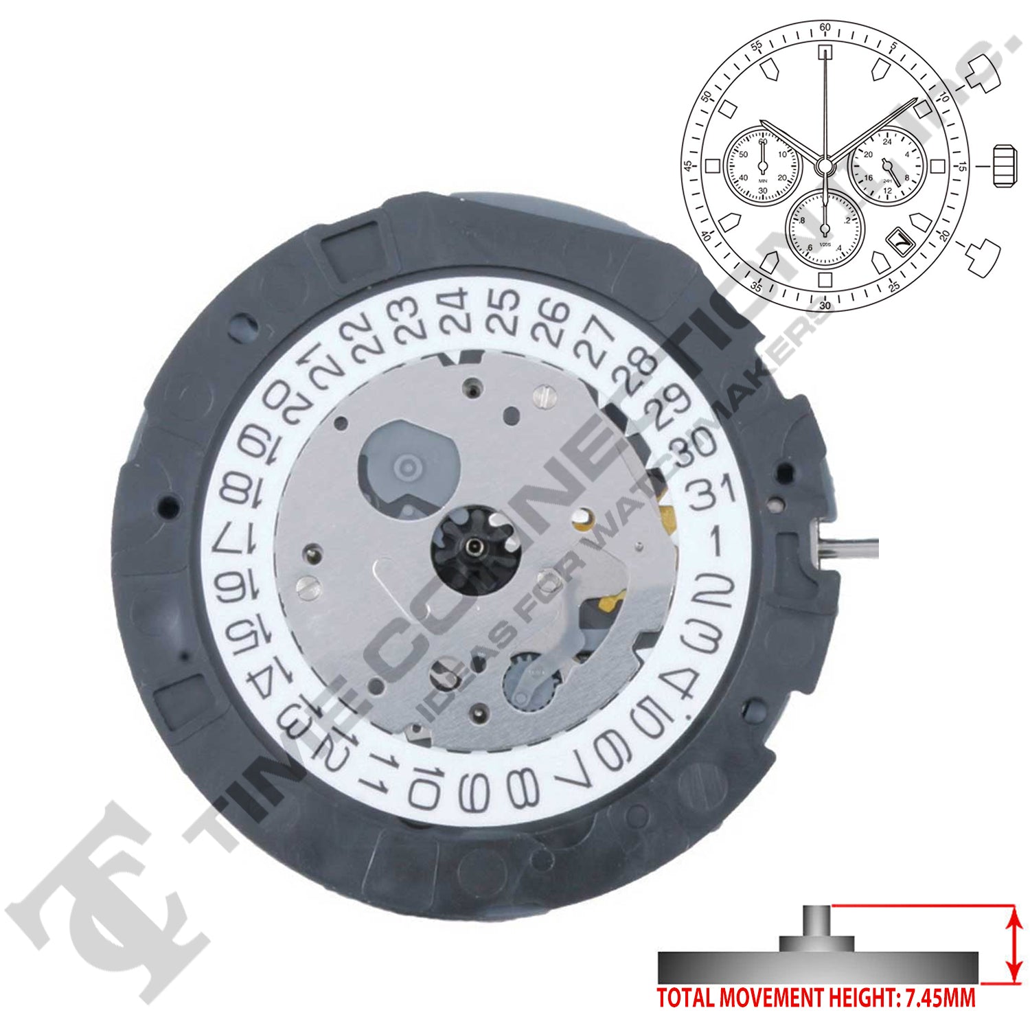 Miyota/Citizen LTD 0S2A 3 Hands Japan Quartz Movement Ht. 7.45MM