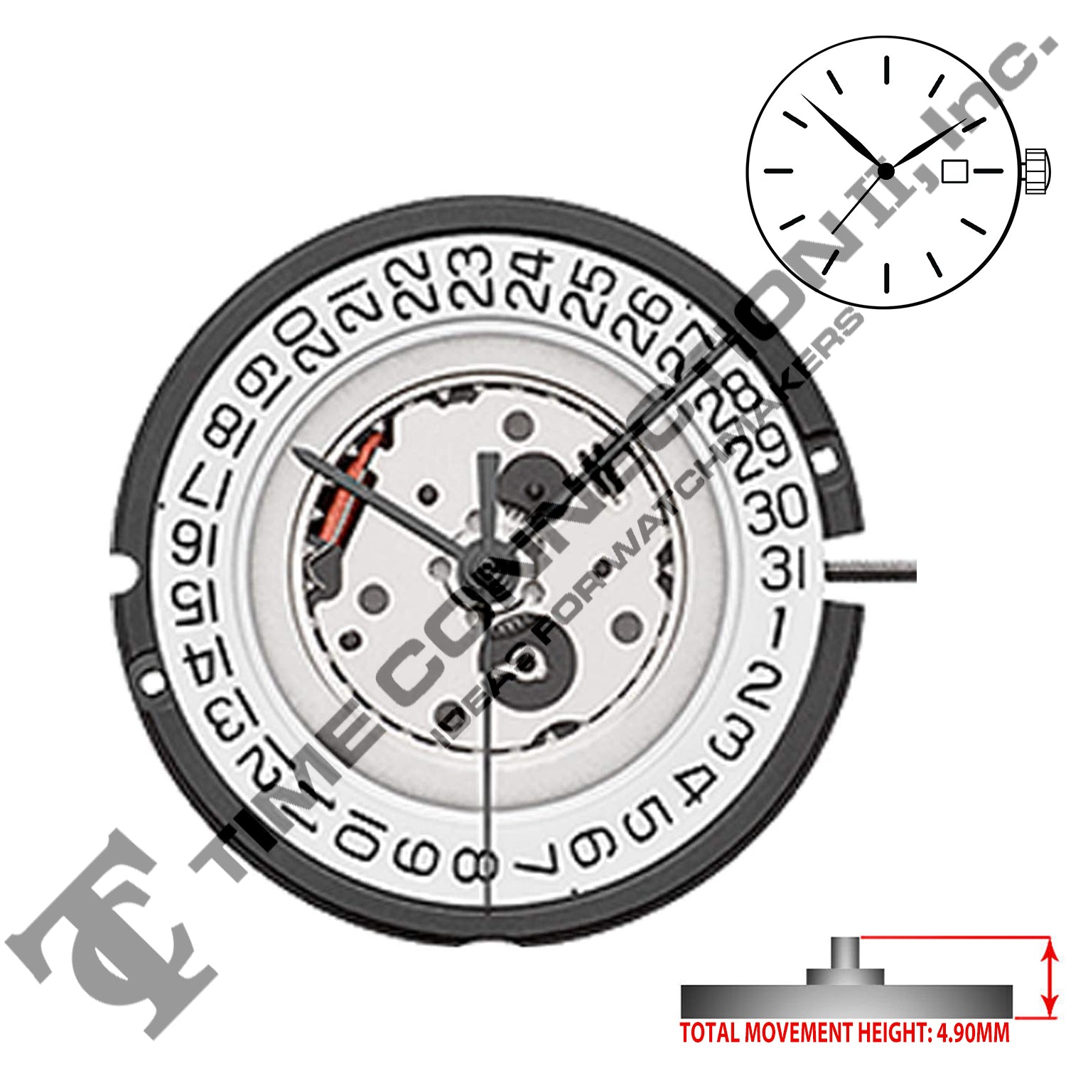 ETA 805.112 3 Hands Swiss Made Quartz Movement Ht. 4.90MM (Various Dates)