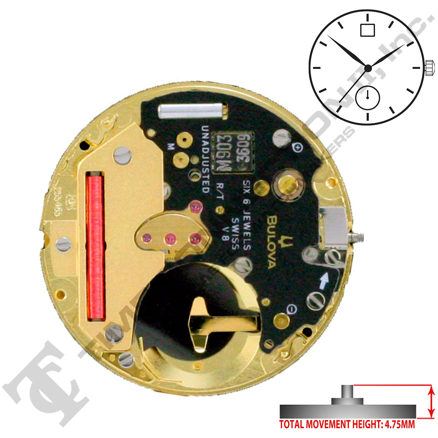 ETA 255.465 3 Hands Swiss Made Quartz Movement Ht. 4.75MM (Various Dates)