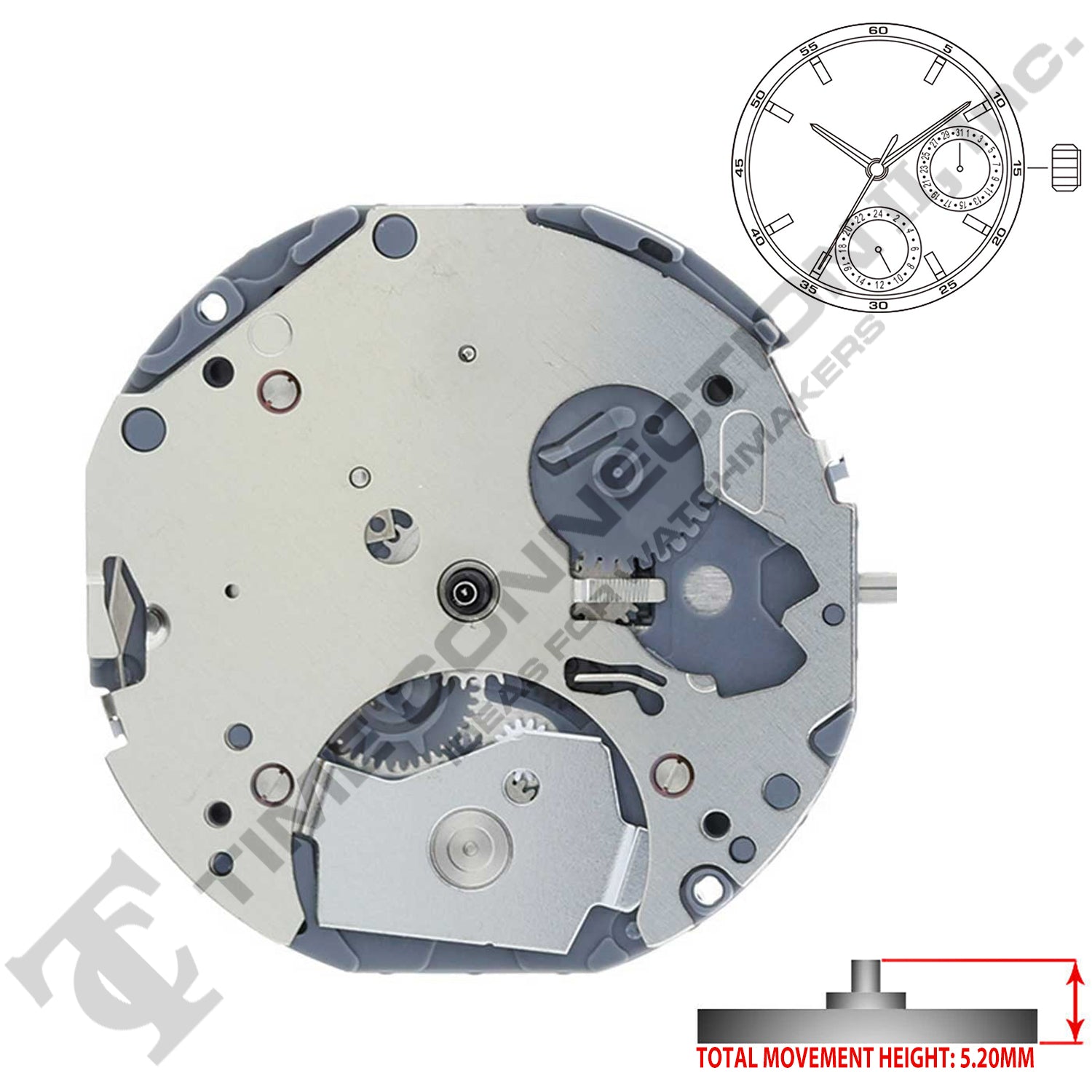 Miyota/Citizen LTD 6P22 3 Hands Japan Quartz Movement Ht. 5.20MM