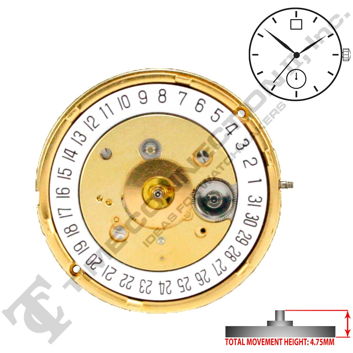 ETA 255.465 3 Hands Swiss Made Quartz Movement Ht. 4.75MM (Various Dates)