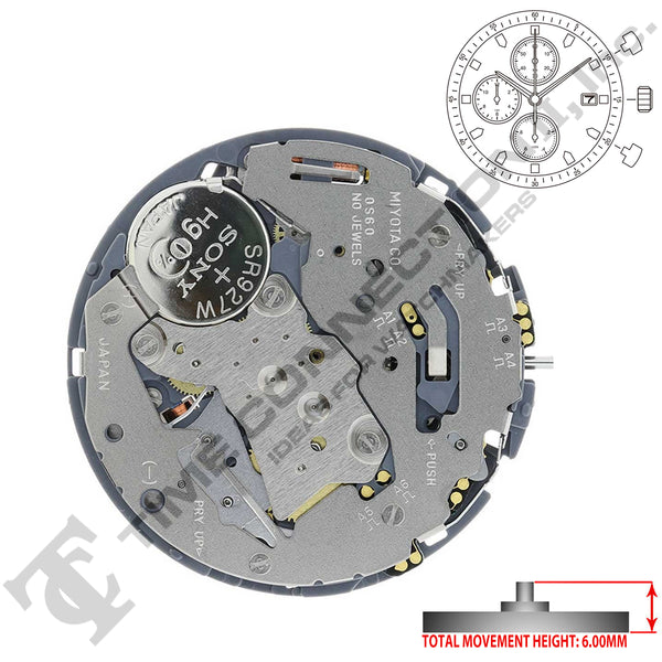 Miyota/Citizen LTD 0S60 3 Hands Japan Chronograph Quartz Movement Ht. 6.00MM