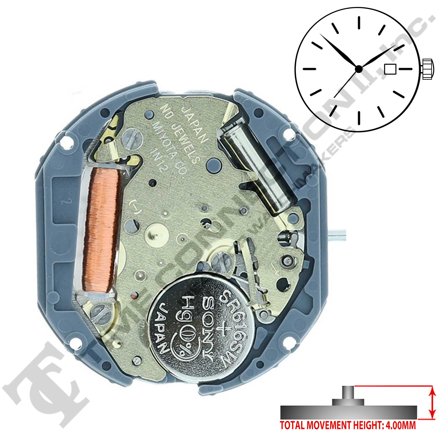 Miyota/Citizen LTD 1N12-D3 Japan Quartz Movement Ht. 4.00MM