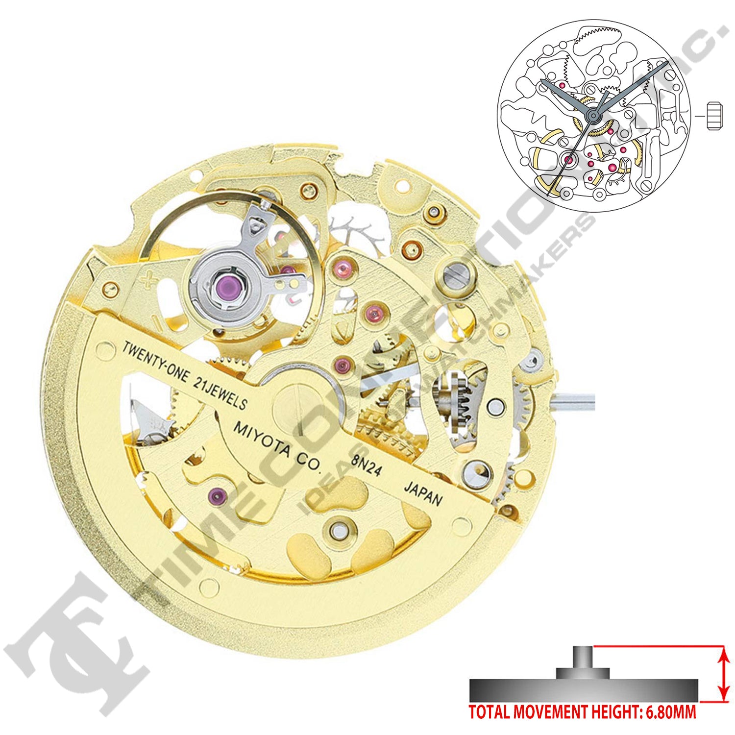 Miyota/Citizen LTD 8N24 Gold Japan Automatic Movement Ht. 6.8MM