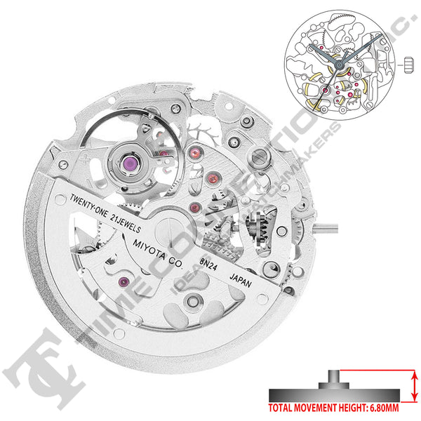 Miyota/Citizen LTD 8N24 Stainless Steel Japan Automatic Movement Ht. 6.8MM