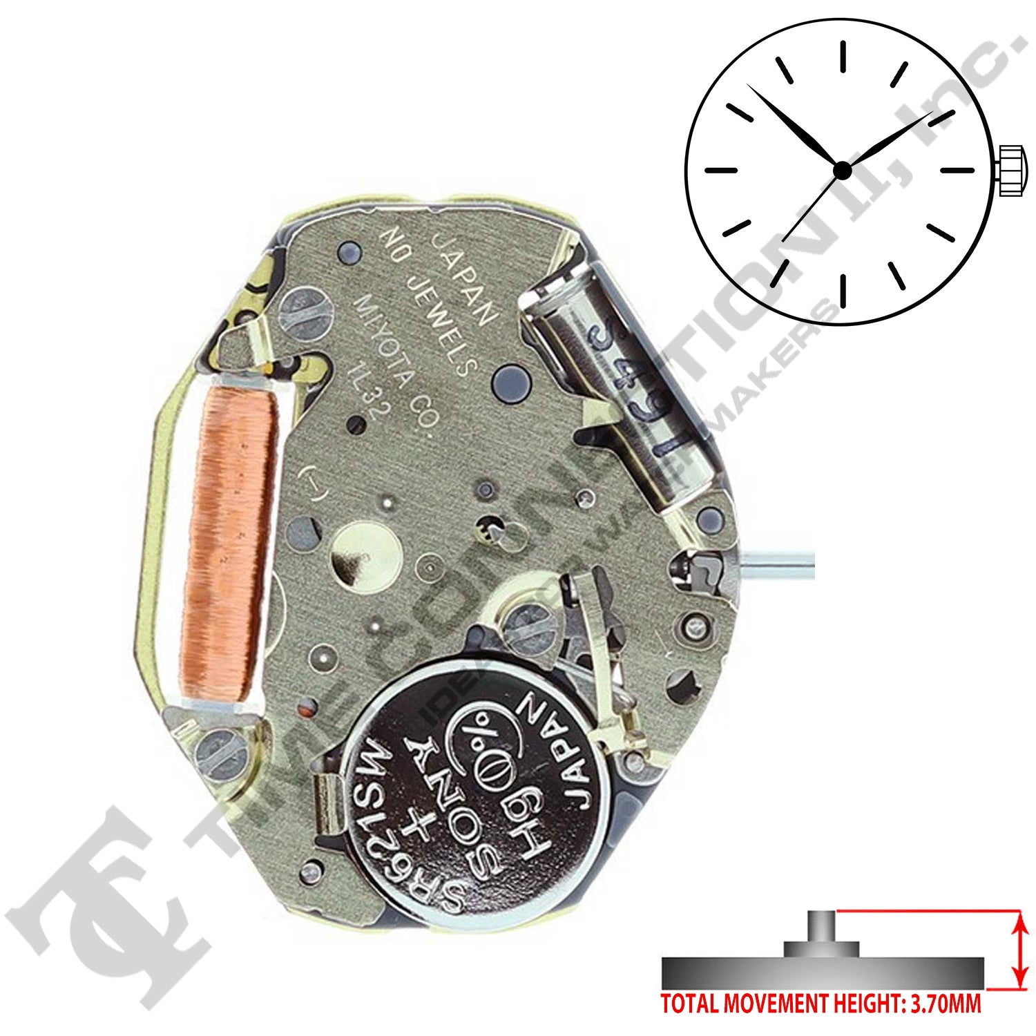 Miyota/Citizen LTD 1L32 3 Hands Japan Quartz Movement Ht. 3.70MM Discontinued (Use MIY-GL32)