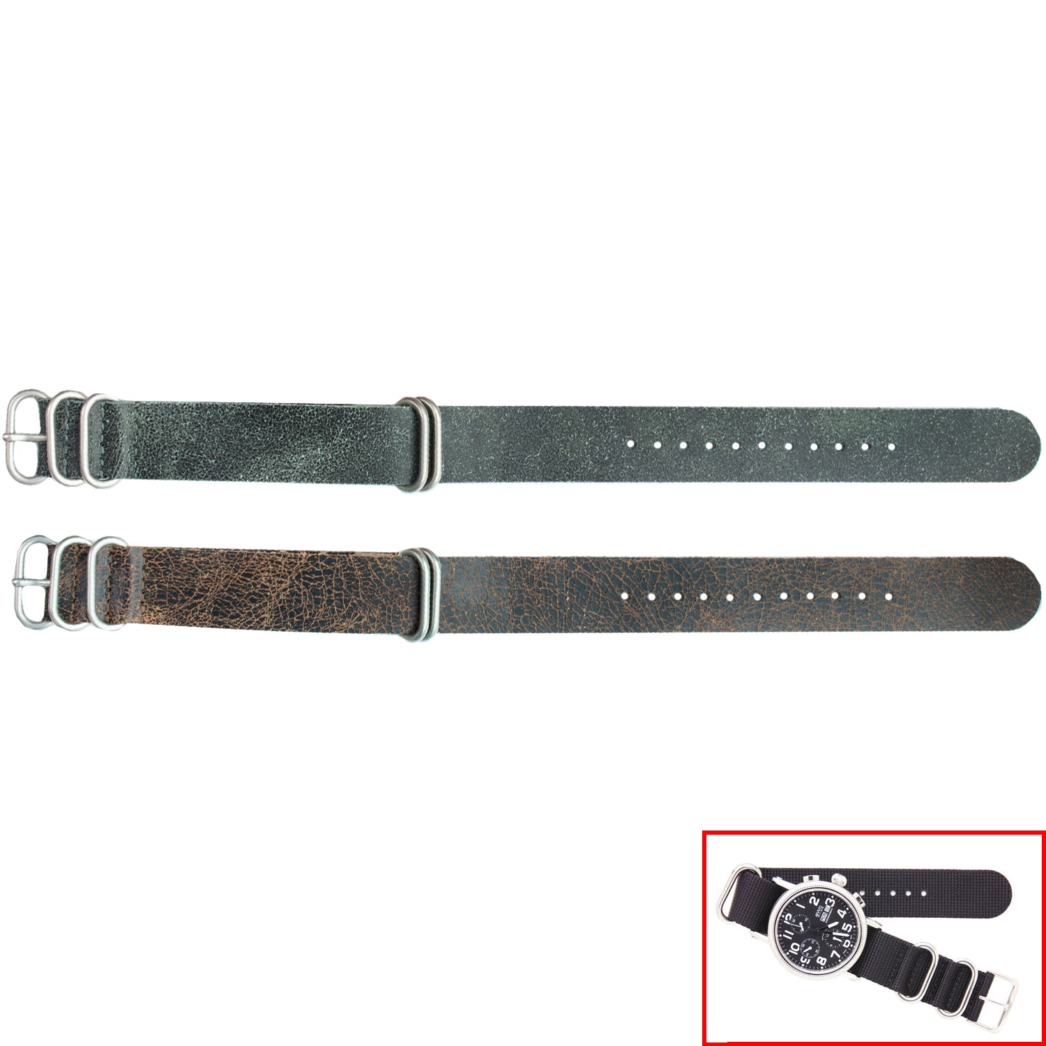 NSL No. 501 Genuine Leather Nato Style Straps (20mm x 20mm)