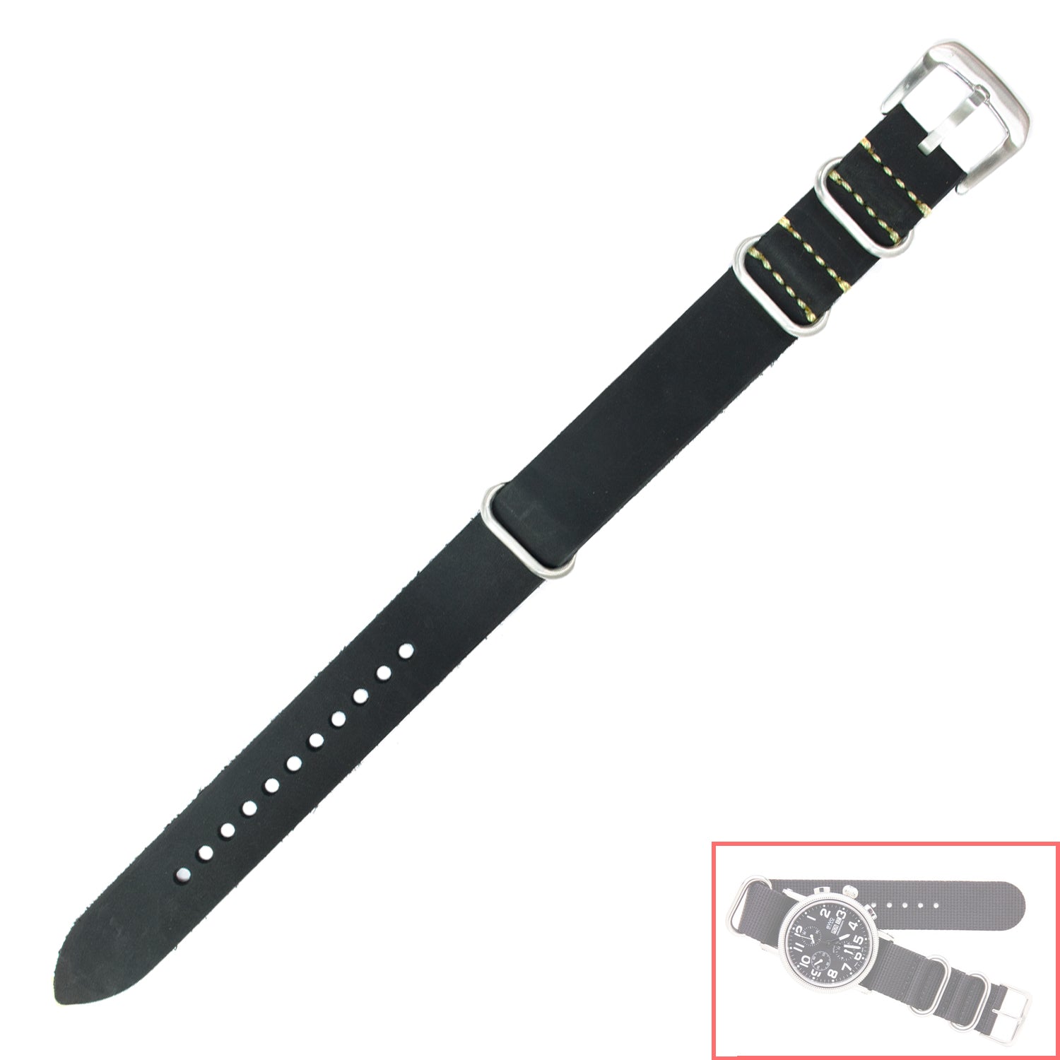 NSL No. 502 Genuine Leather Nato Style Straps with Brush Buckle  (20mm x 20mm)