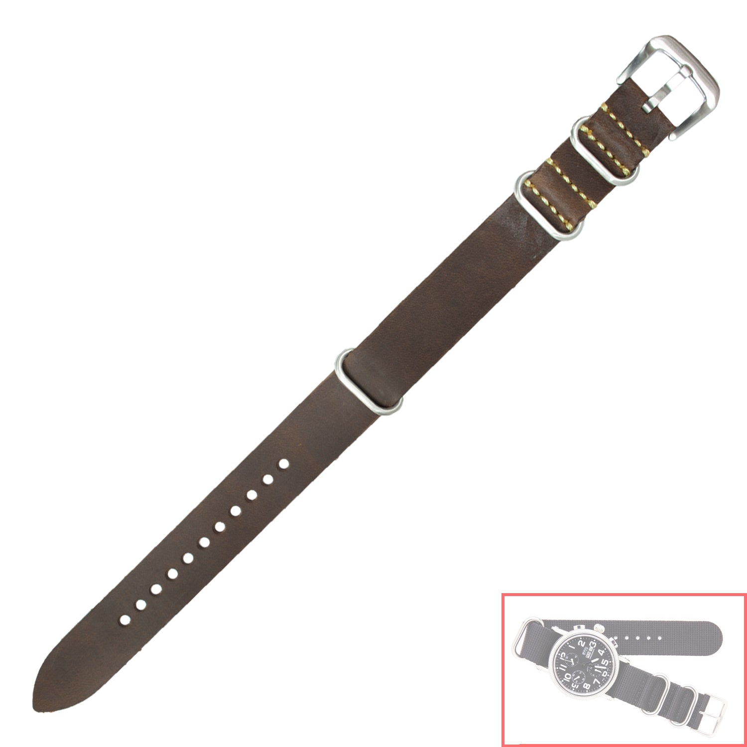 NSL No. 502 Genuine Leather Nato Style Straps with Brush Buckle  (20mm x 20mm)