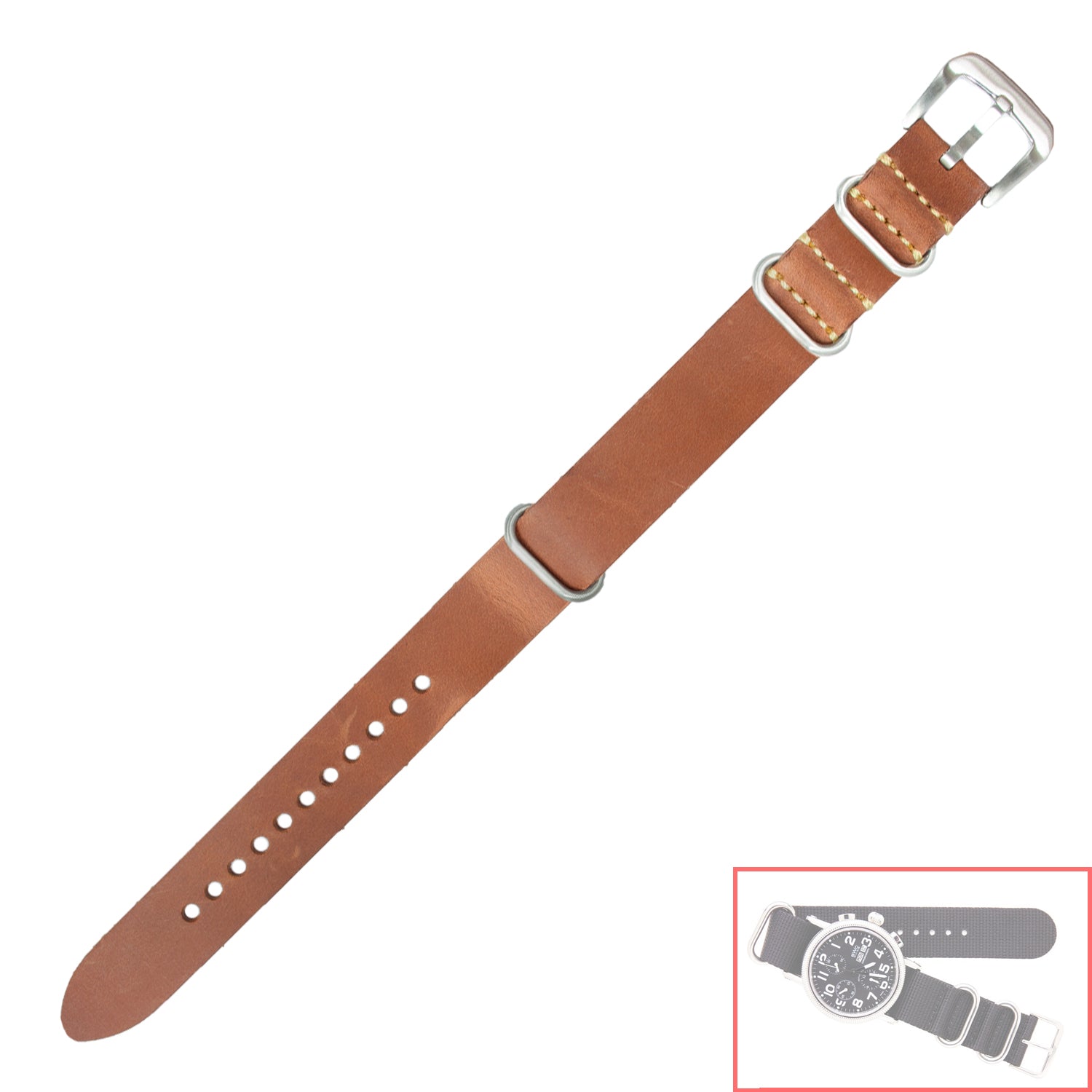NSL No. 502 Genuine Leather Nato Style Straps with Brush Buckle  (20mm x 20mm)