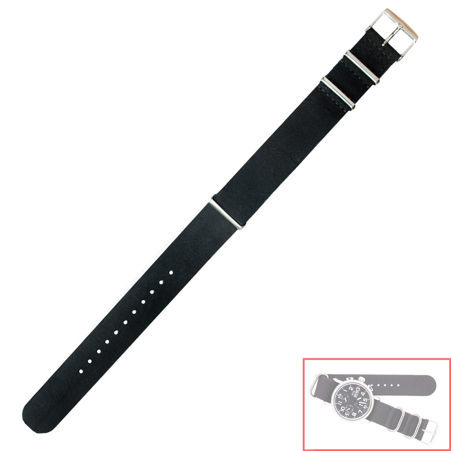 NSL No. 503 Genuine Leather Nato Style Straps with Steel Buckle  (20mm x 20mm)