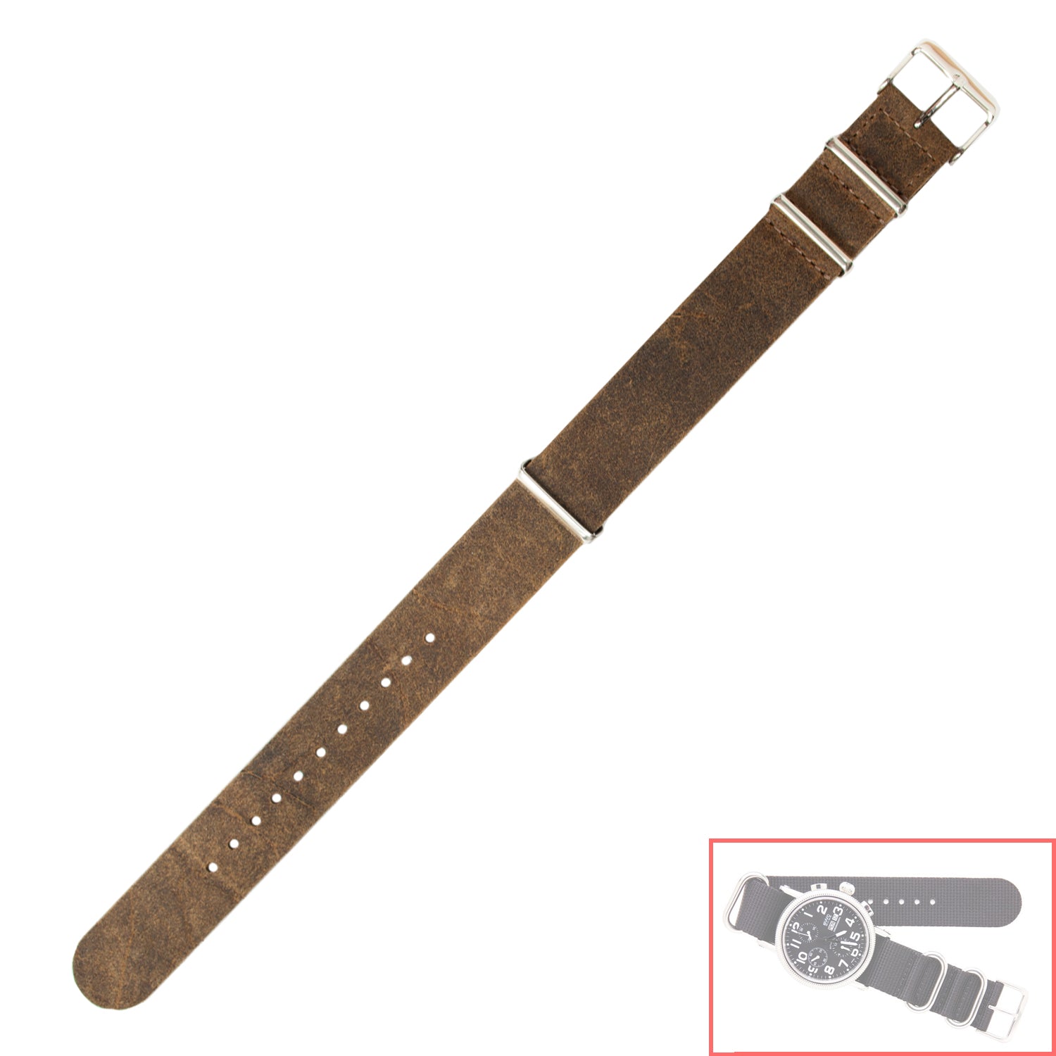 NSL No. 503 Genuine Leather Nato Style Straps with Steel Buckle  (20mm x 20mm)