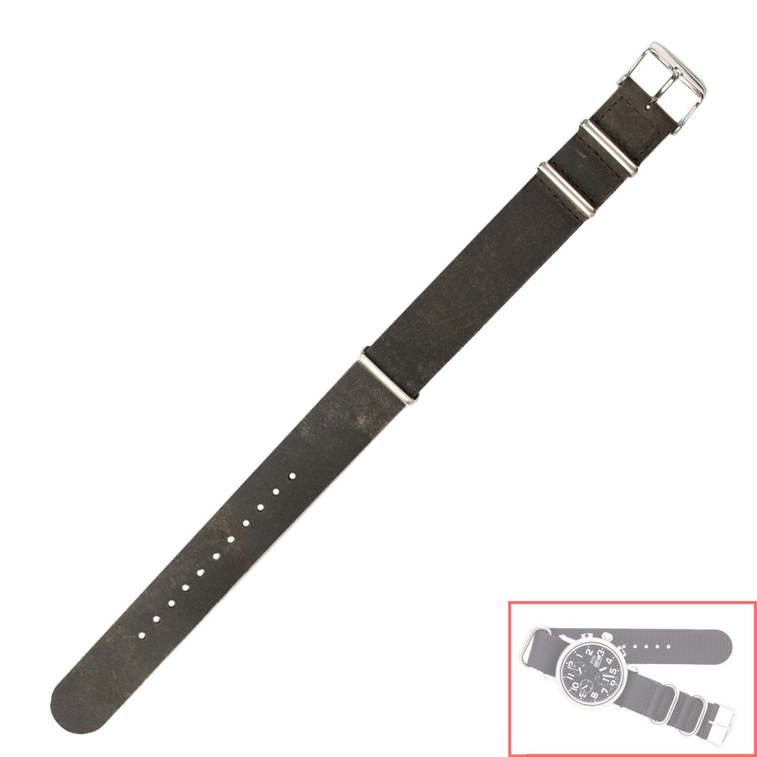 NSL No. 503 Genuine Leather Nato Style Straps with Steel Buckle  (20mm x 20mm)