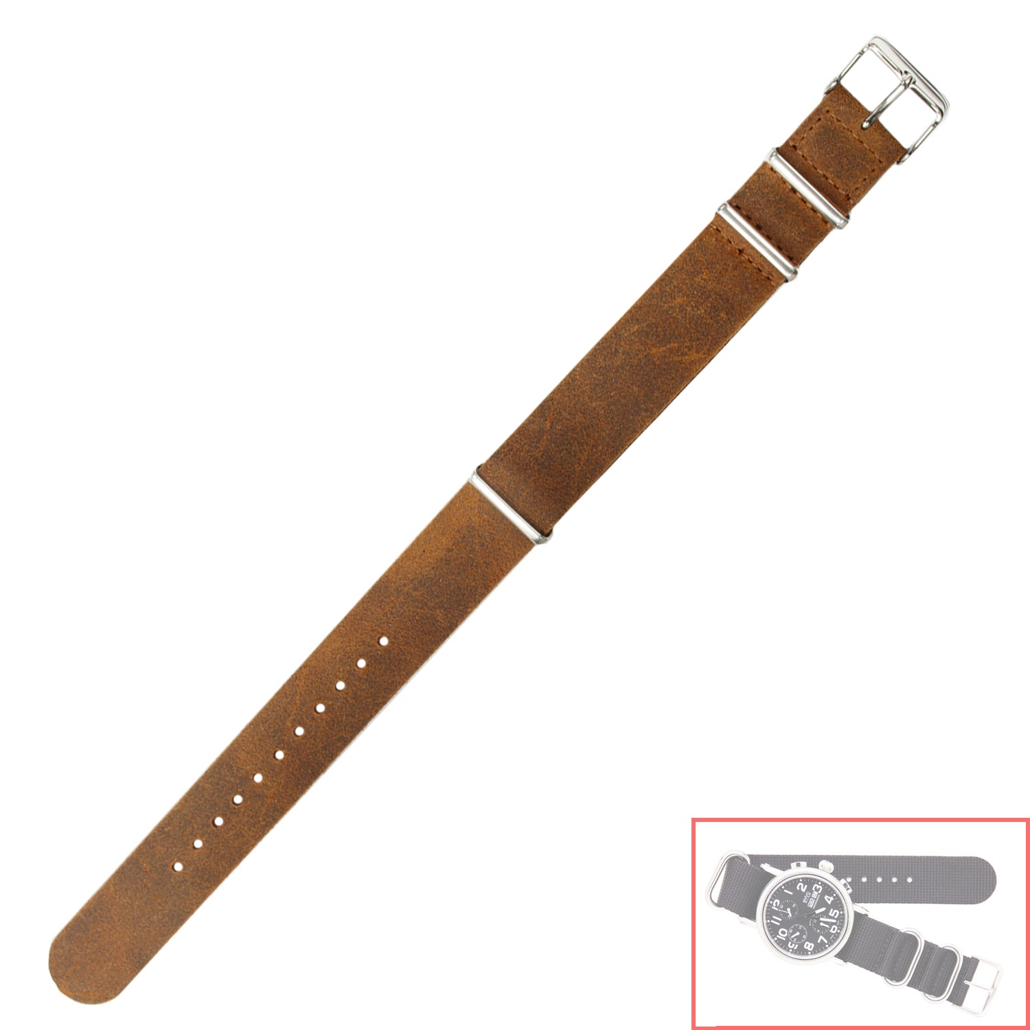 NSL No. 503 Genuine Leather Nato Style Straps with Steel Buckle  (20mm x 20mm)