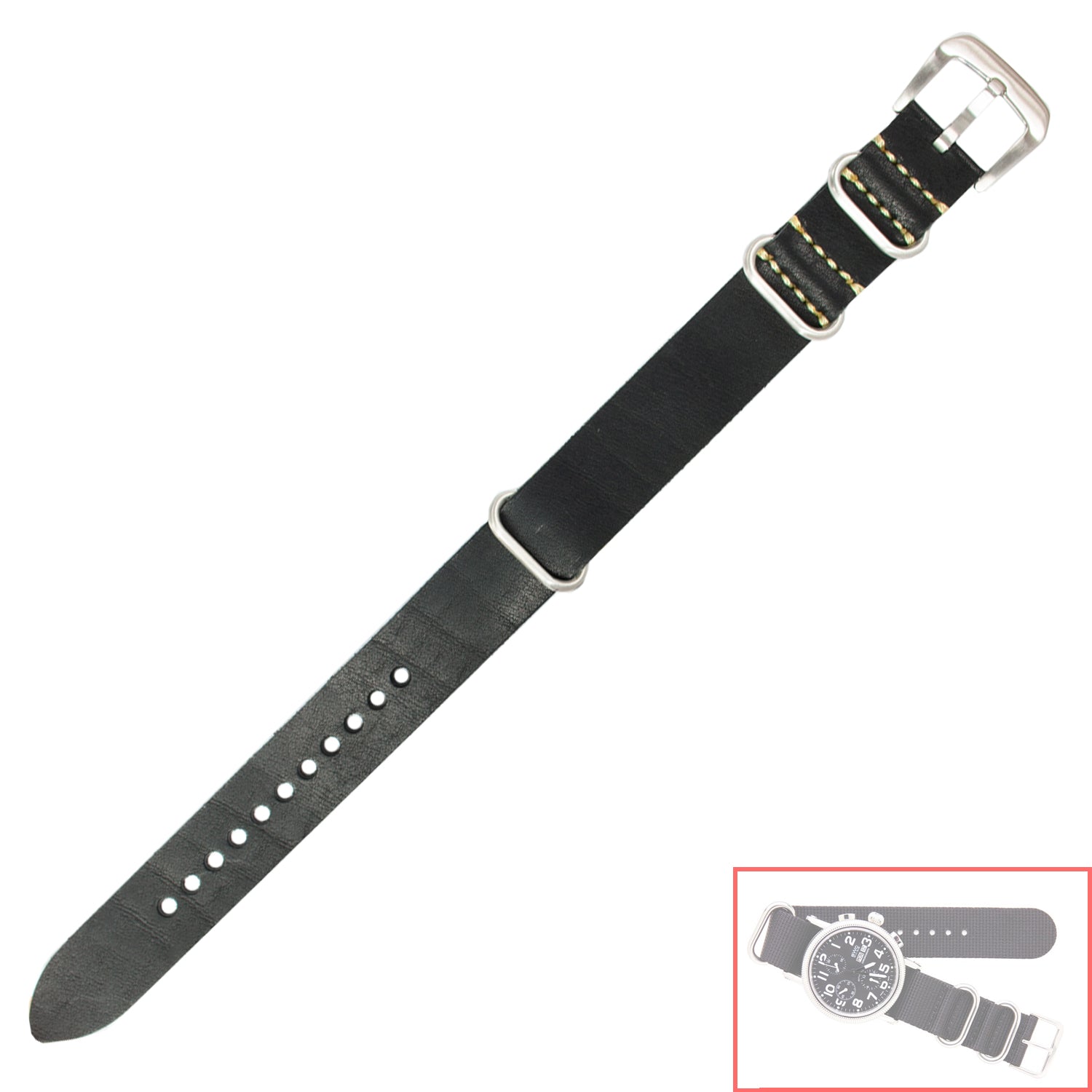 NSL No. 504 Genuine Leather Nato Style Straps with Steel Buckle (20 - 22mm)