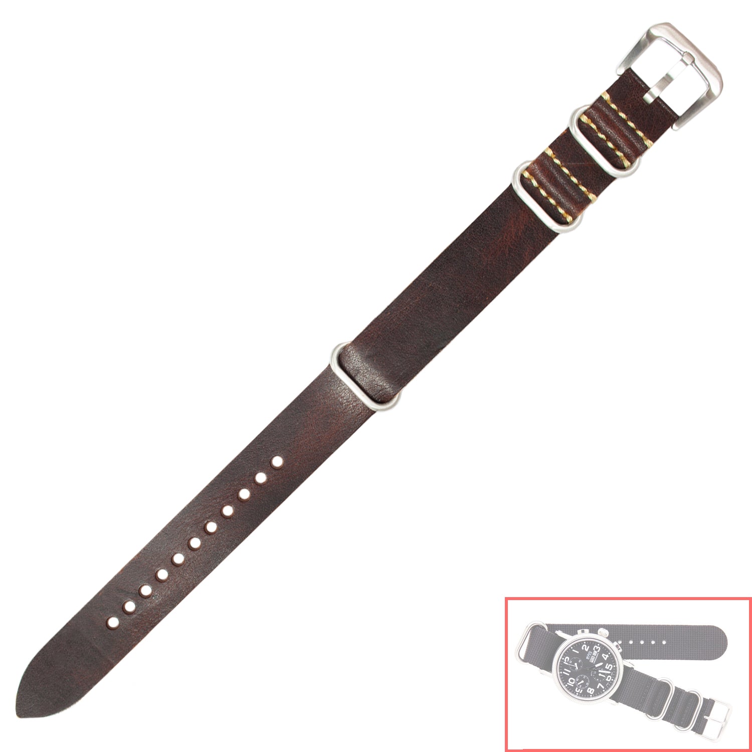 NSL No. 504 Genuine Leather Nato Style Straps with Steel Buckle (20 - 22mm)