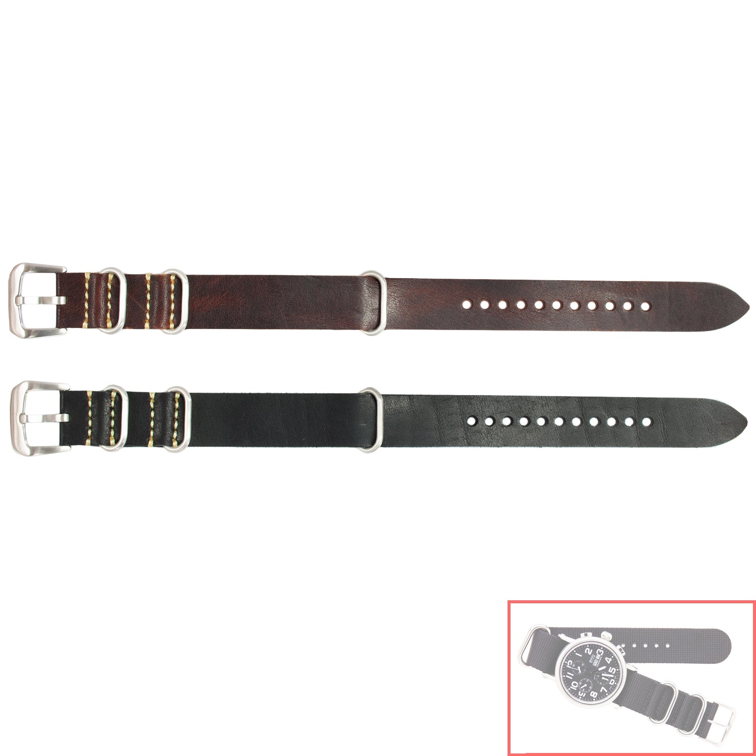 NSL No. 504 Genuine Leather Nato Style Straps with Steel Buckle (20 - 22mm)