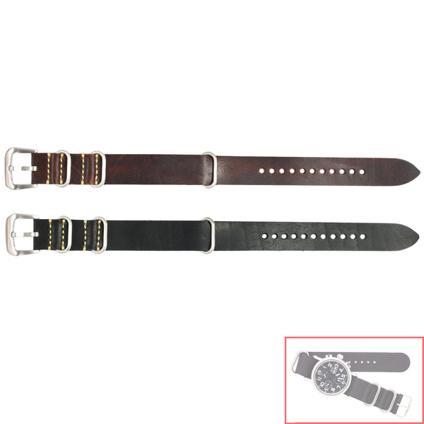 NSL No. 504 Genuine Leather Nato Style Straps with Steel Buckle (20 - 22mm)