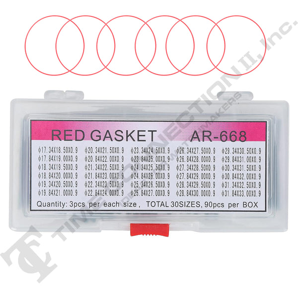 OR-890, Standard Size Red Case Back Gasket Assortment (Total 90 Pieces)