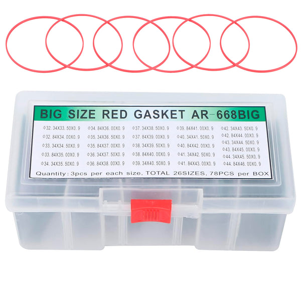 OR-895, Extra Large Red Case Back Gasket Assortment (Total 78 Pieces)