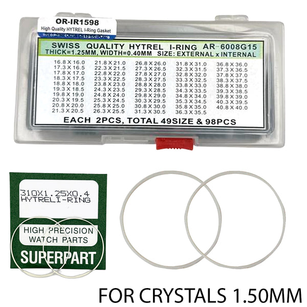 High Quality HYTREL I-Ring for 1.0mm Glass Crystals (98 Pieces) 1.25mm Height