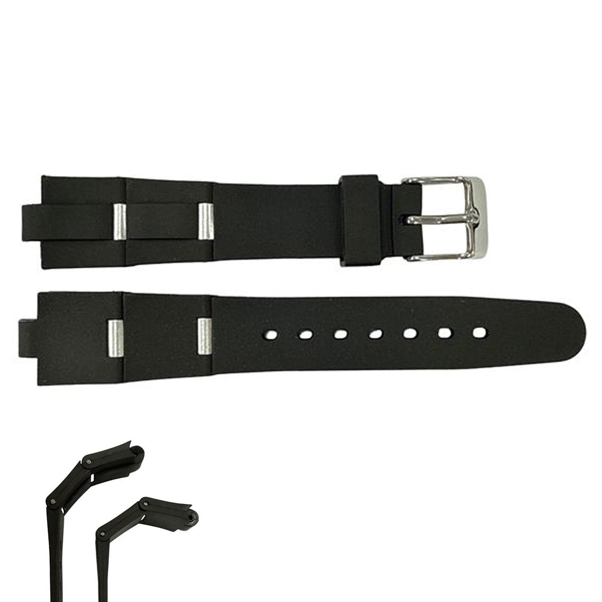 Black Silicone Rubber Strap for Bvlgari Diagono (18mm) With Notch 7mm