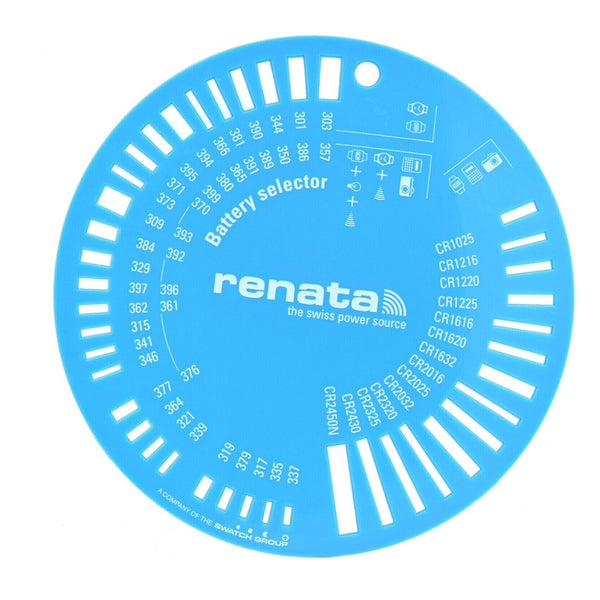 Renata Watch Battery Size Checker for Watchmakers, Jewelers and Hobbyist