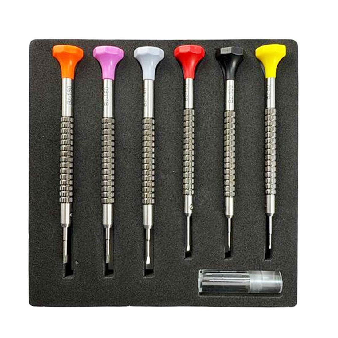 Set of 6 Screwdrivers with Spare Blade & Acrylic Container