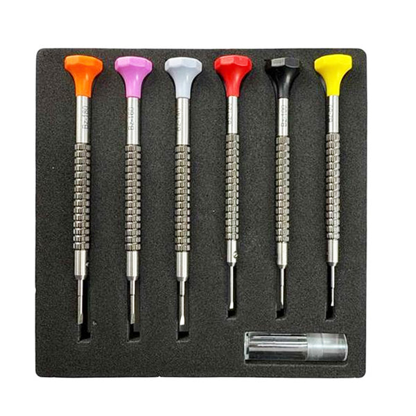 Set of 6 Screwdrivers with Spare Blade & Acrylic Container