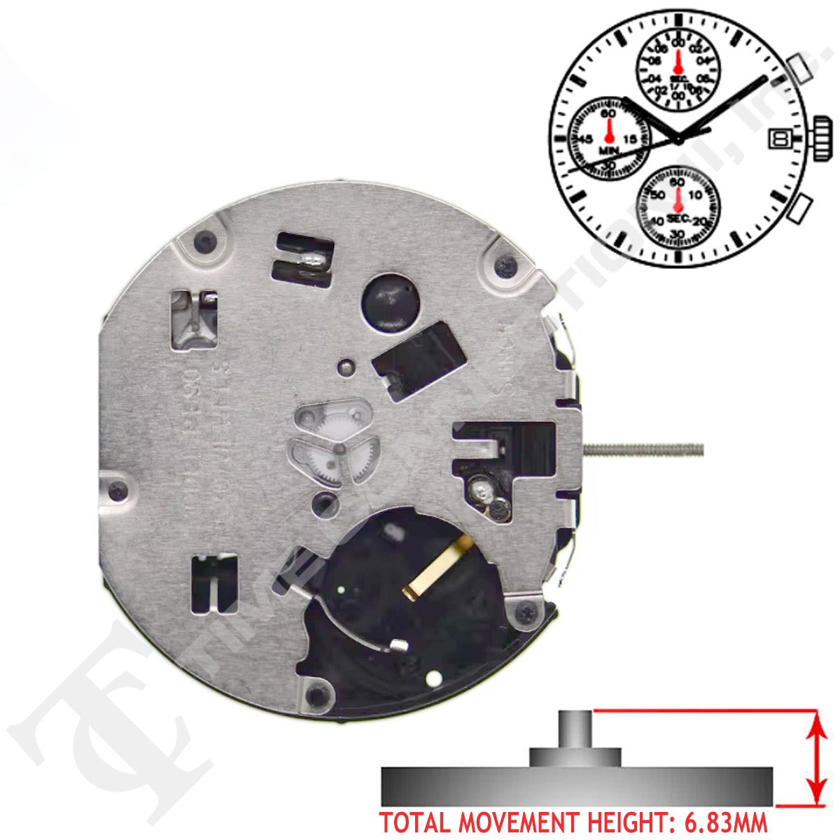 SUNON PE903 Chinese Quartz 3 Hands Multi Function Watch Movement Ht. 6 Time Connection II Inc