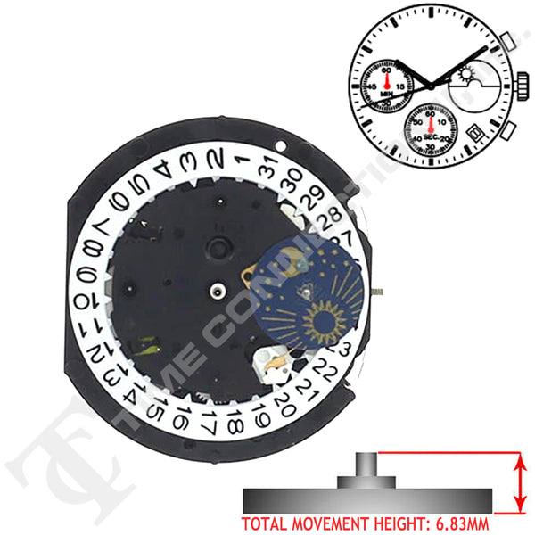 SUNON PE905 Chinese Quartz 3 Hands Multi Function Watch Movement Ht. 6.83mm