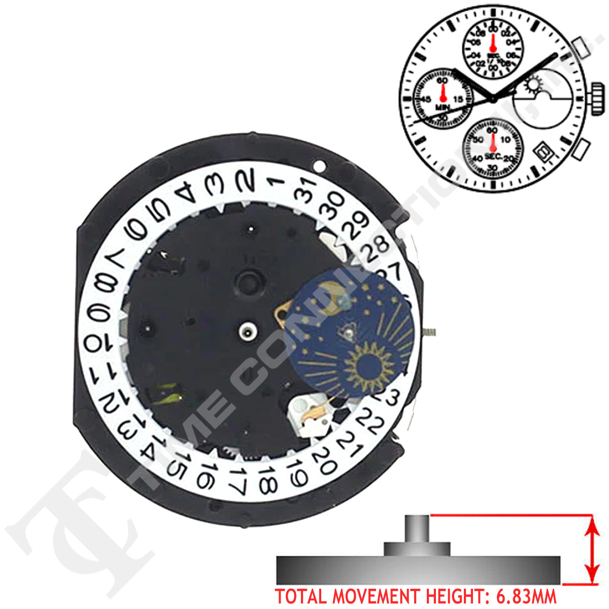 SUNON PE906 Chinese Quartz 3 Hands Multi Function Watch Movement Ht. 6