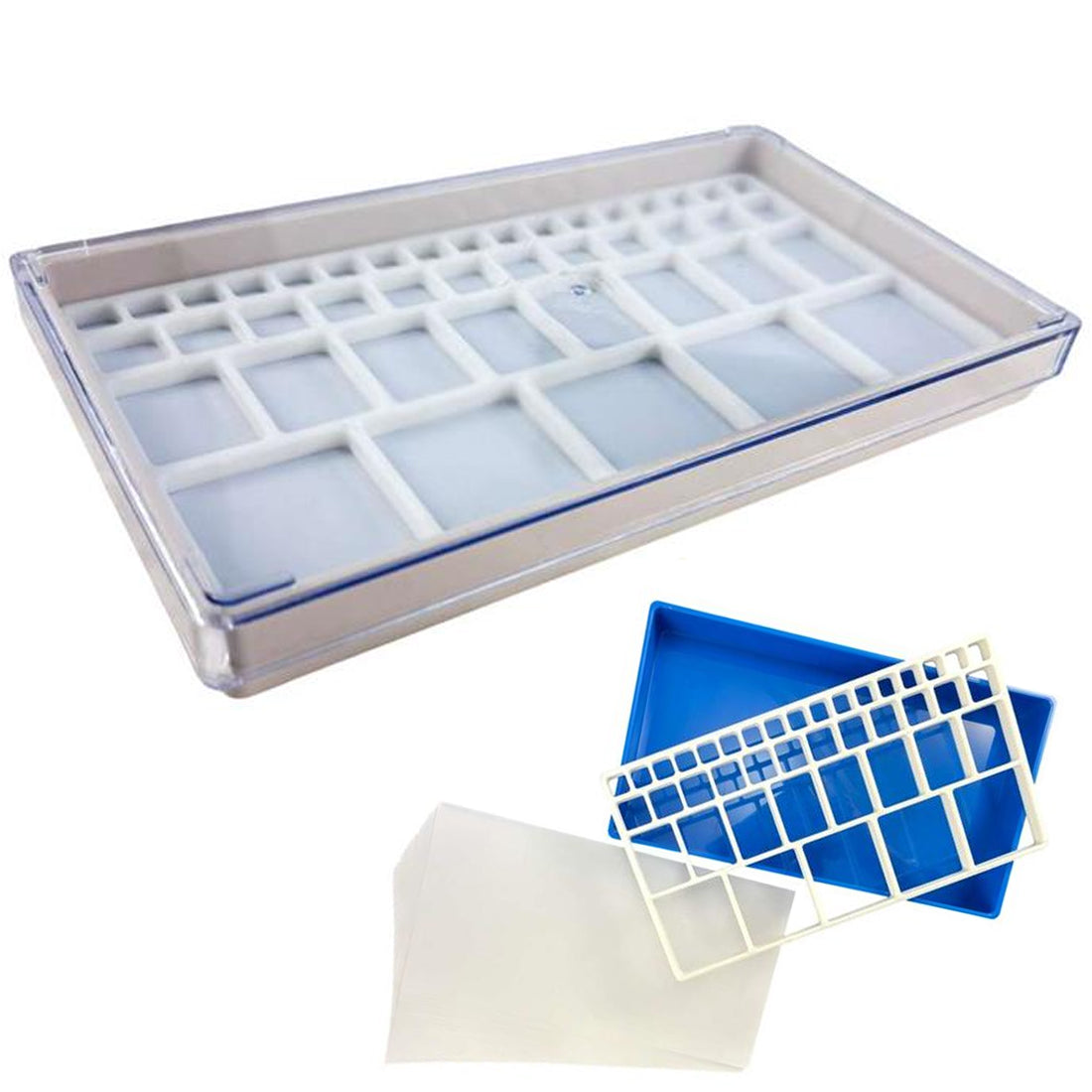 Clear Extra Large Watch Repair Trays with Individual Compartments Stackable (Various Colors)