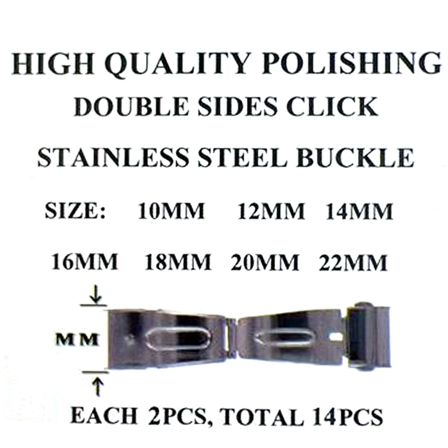 Folding Buckle with Two Buttons Assortment (10mm~22mm) All Stainless Steel