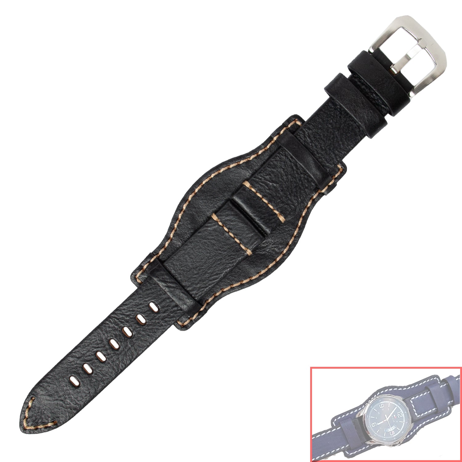 VSB No. 801 Contrast Stitch Cuff Bracelet Fine Leather Straps (20mm~22mm)