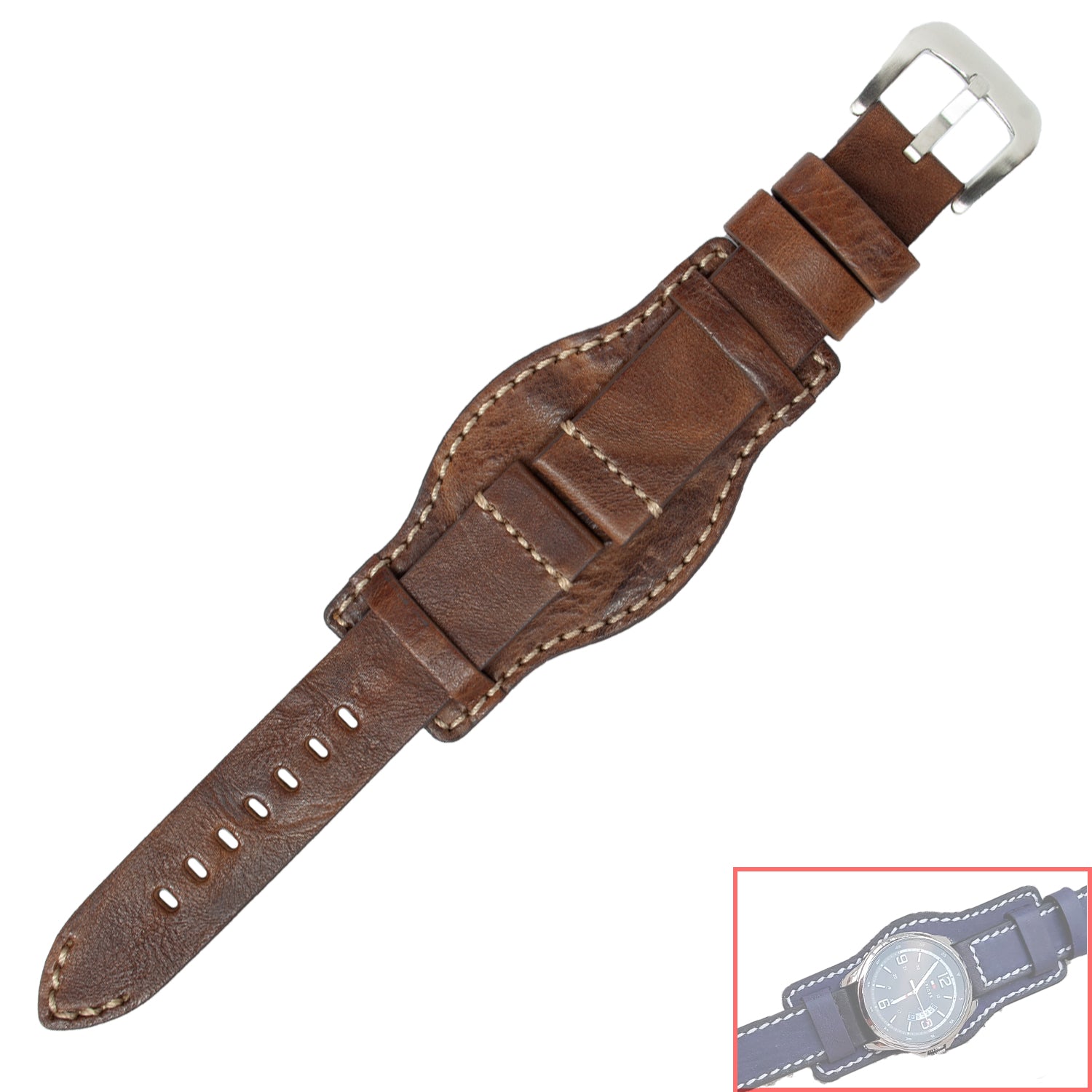 VSB No. 801 Contrast Stitch Cuff Bracelet Fine Leather Straps (20mm~22mm)