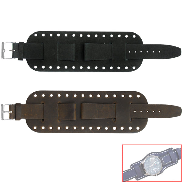 VSB No. 805 Smooth Leather Cuff Bracelet Fine Leather Straps (18 - 22mm)