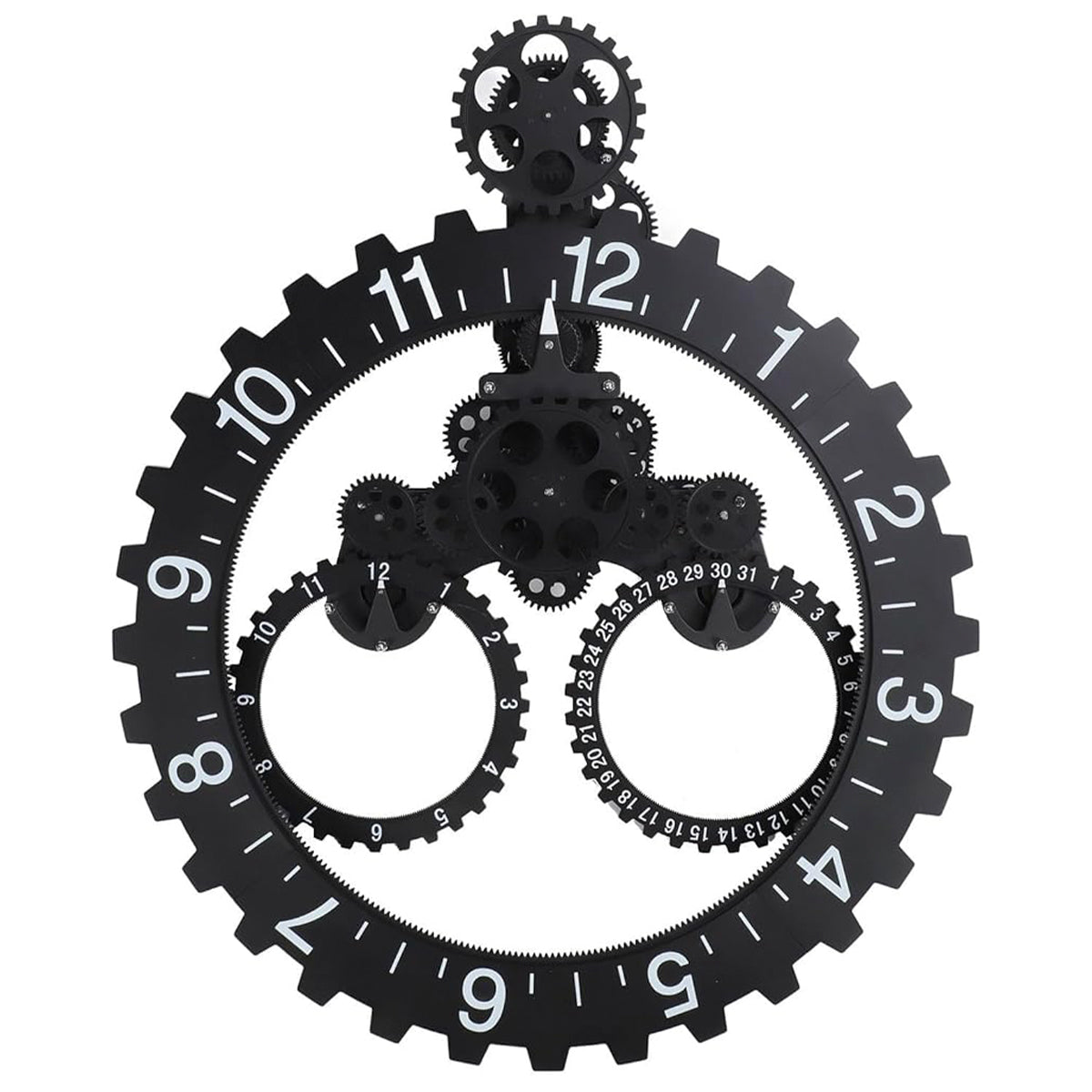 Modern Heavy Mechanical Gear Calendar / Day Wall Clock