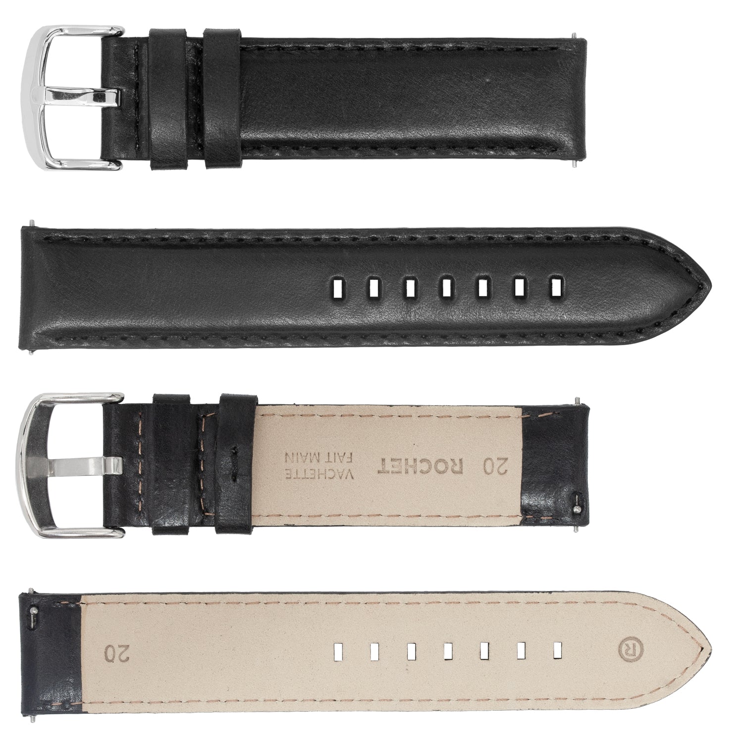 ZRC No. 374 Cowhide Smooth Fine Leather QUICK RELEASE Straps Stitched (18mm~22mm)